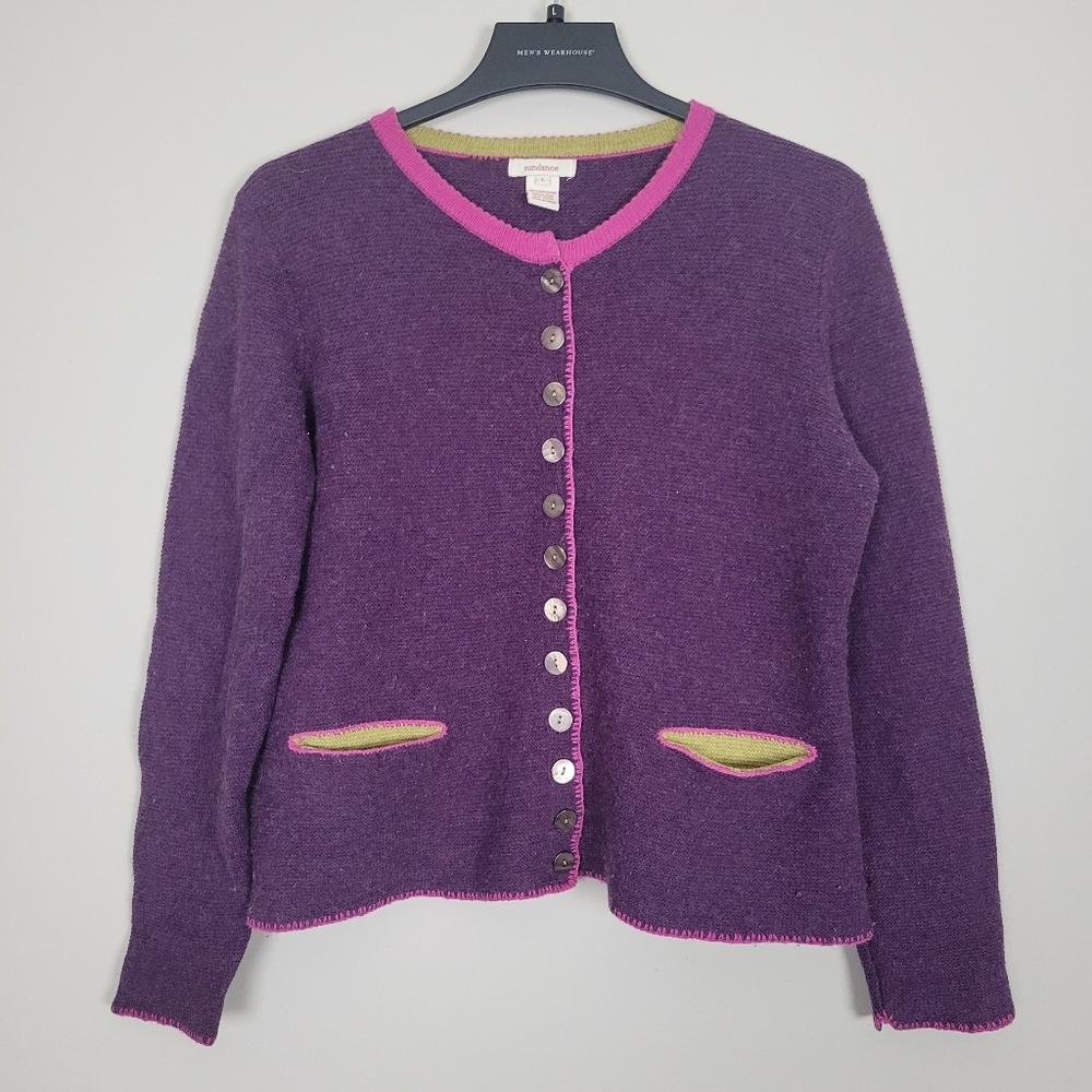 Sundance Tulla 100% Merino Wool Knit Cardigan Sweater Women Large Button Down